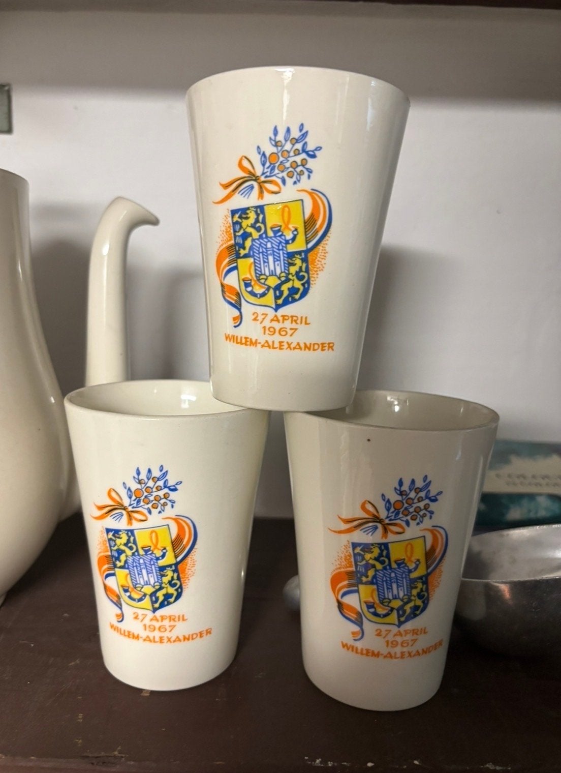 Set van 3 Willem-Alexander herdenkingsbekers 1967, Ophalen of Verzenden