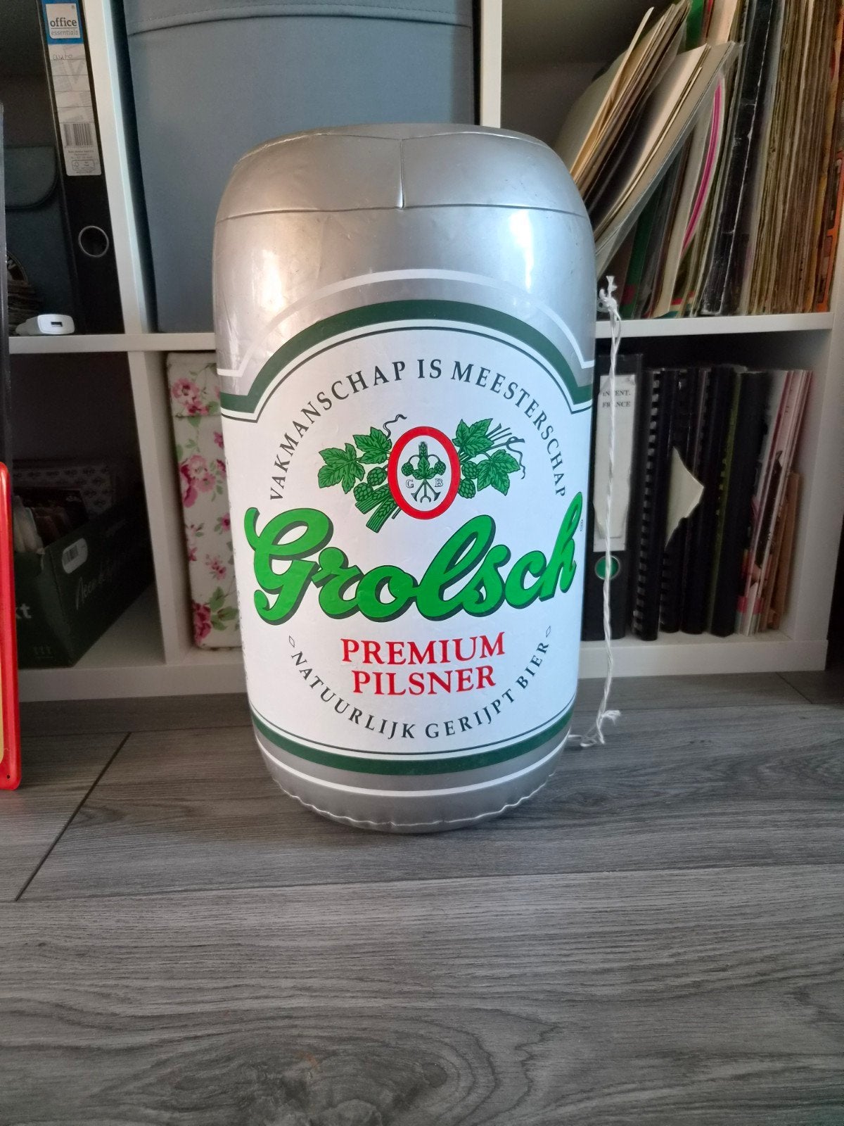 Grolsch Opblaasbaar Bier blikje, Ophalen of Verzenden, Gebruikt, Reclamebord, Plaat of Schild, Grolsch