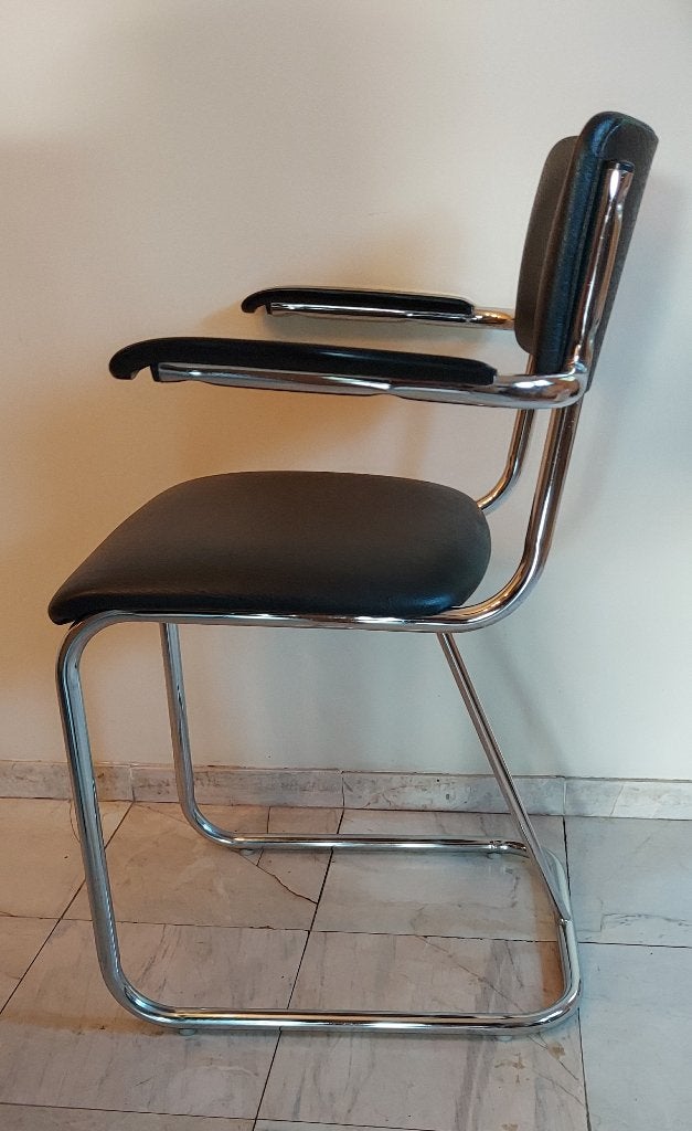 Vintage buisframe stoelen in Gispen stijl - set van 4, Ophalen, Gebruikt, Zwart, Overige materialen