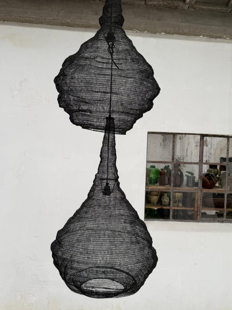 2 moderne hanglampen stijl modernist mesh wire Nurigarage, Ophalen, Gebruikt, Metaal, Modernist japandi vintage design