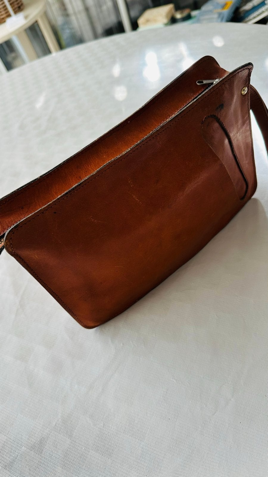Vintage Leren Clutch / Polstasje - Bruin, Ophalen of Verzenden, Gebruikt, Bruin, Avondtasje