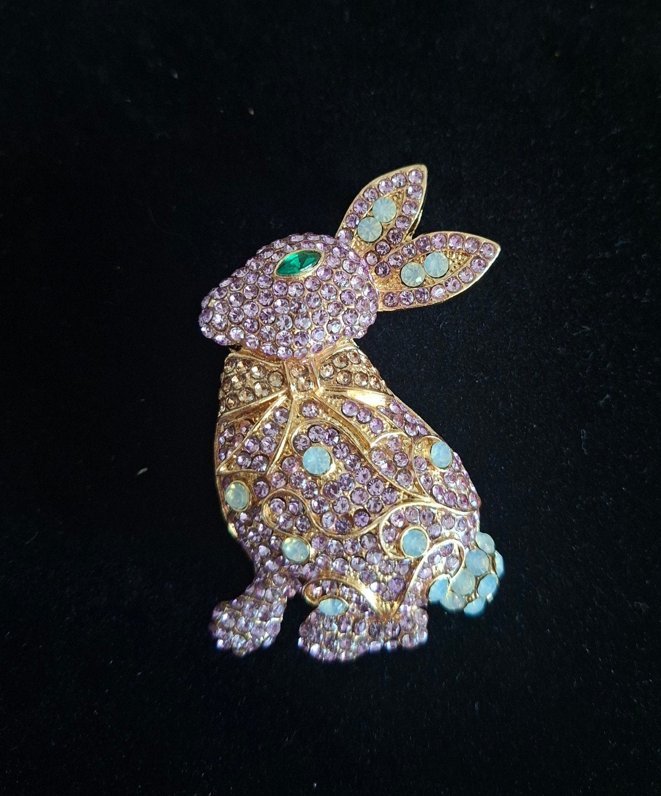 Vintage Konijn Broche met strass - Paars en Goud, Overige materialen, 4 tot 7 cm, Paars, Nieuw