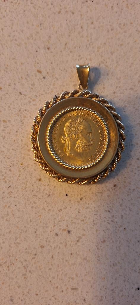 Gouden munt in hanger, Sieraden, Tassen en Uiterlijk, Antieke sieraden, Ophalen of Verzenden, Goud, Hanger