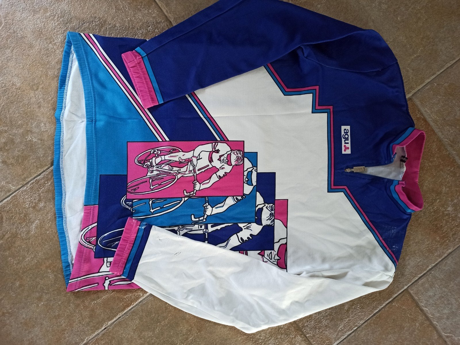 Vintage AGU Wielershirt Lange Mouwen - Jaren '80 Stijl, Sport en Fitness, Ophalen of Verzenden, Gebruikt, Kleding
