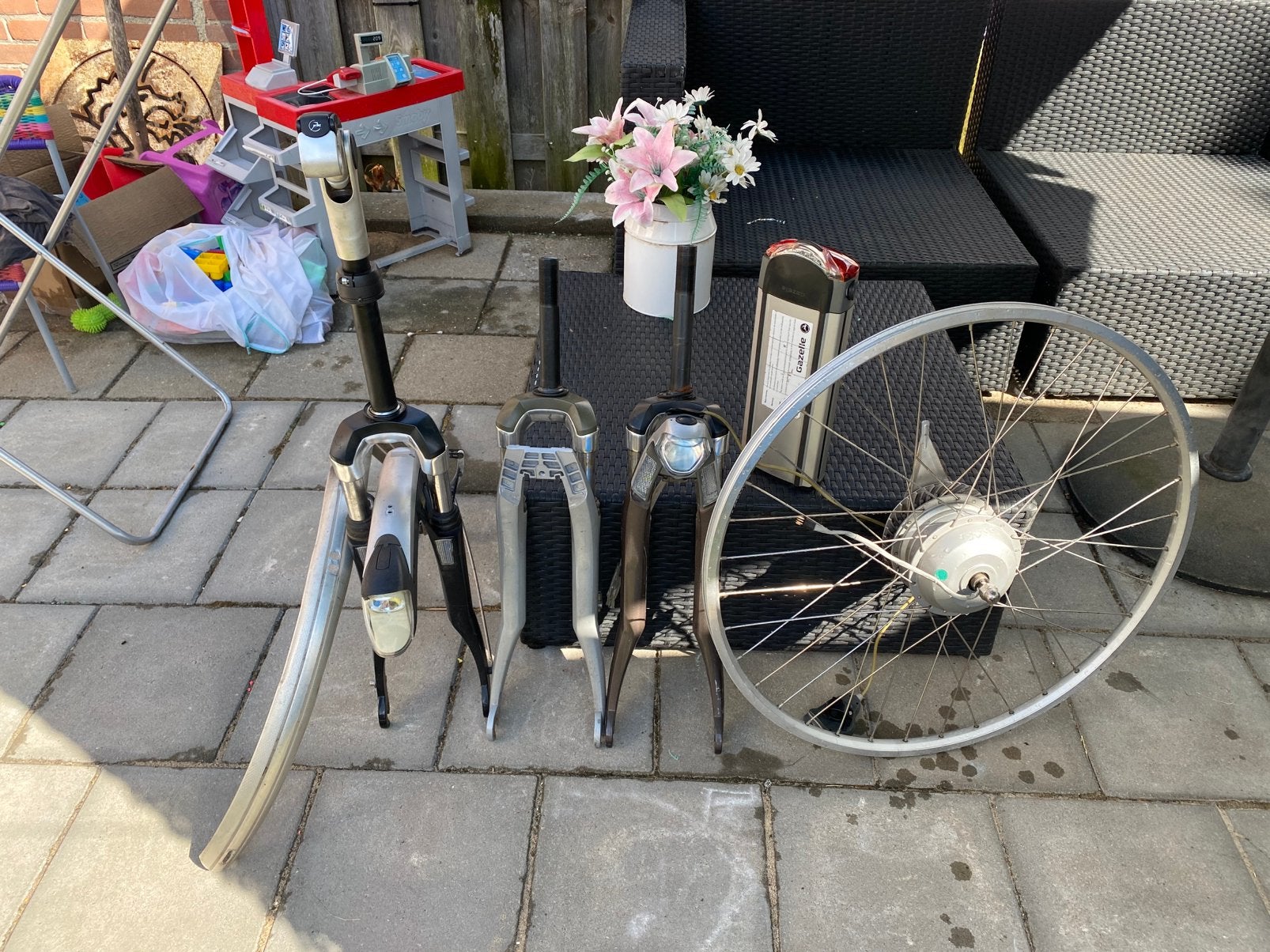 Elektrische gazelle fiets onderdelen voorvorken wiel, Ophalen, Zo goed als nieuw, Gazelle