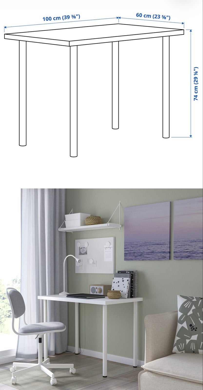 IKEA LINNMON Tafel wit 100x60 cm, Ophalen, Overige materialen, Gebruikt, 100 tot 150 cm