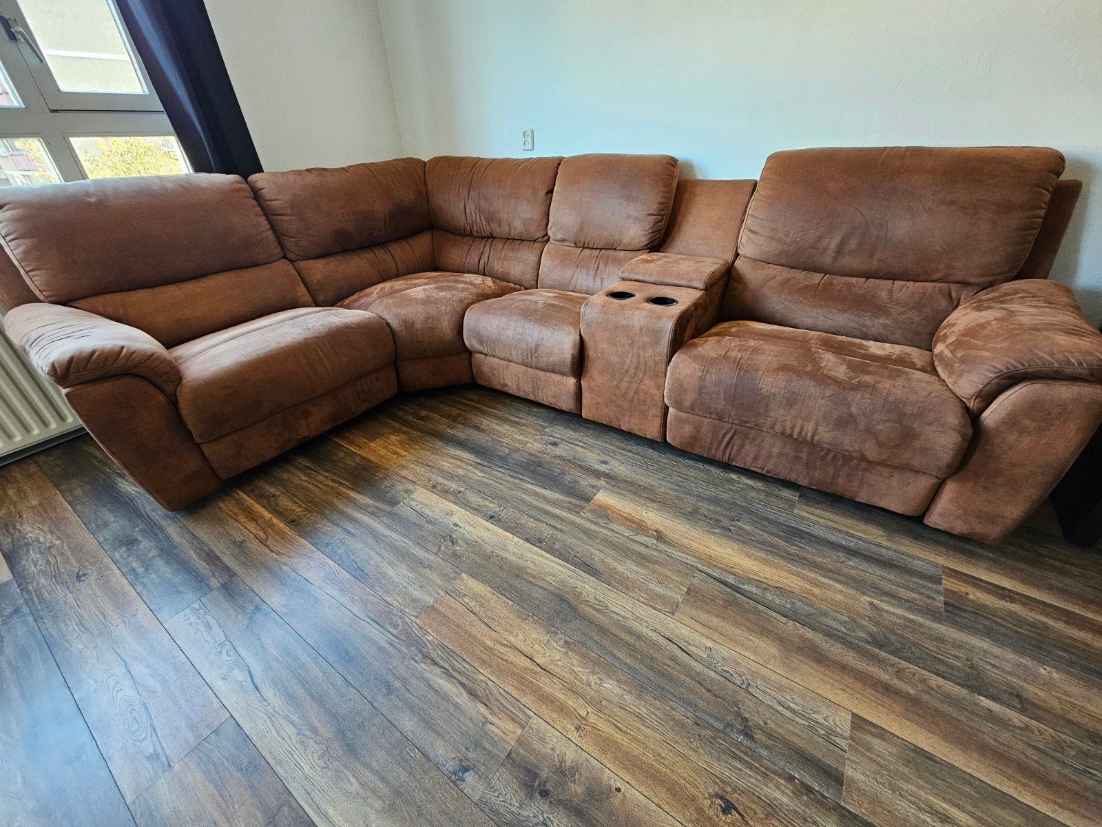American Sized 4-6zits Relaxbank | Cognac/Bruin Microvezel, Huis en Inrichting, Ophalen, Gebruikt, Stof