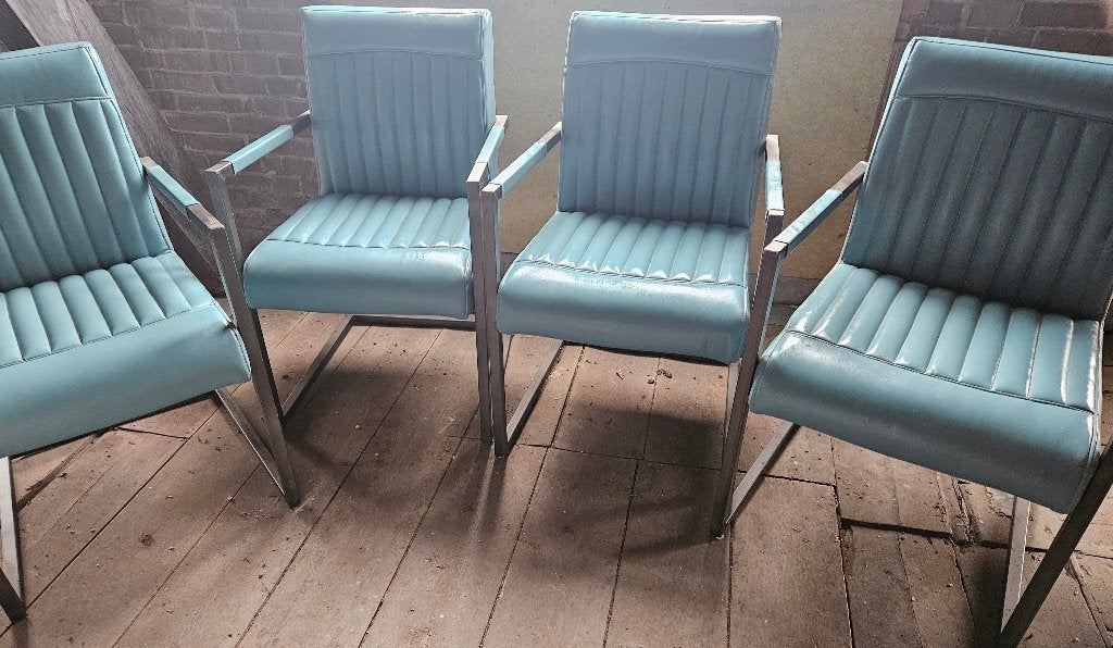 Eetkamerstoelen, Ophalen, Gebruikt, Blauw, Leer