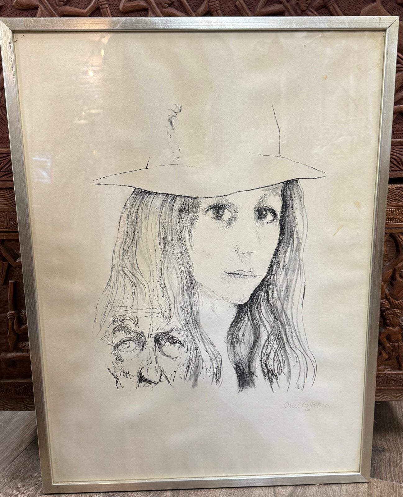 Paul Citroen: Vrouw met hoed en gezicht, gesigneerd, 30/50, Ophalen, Tekening, Potloodtekening, Genummerd