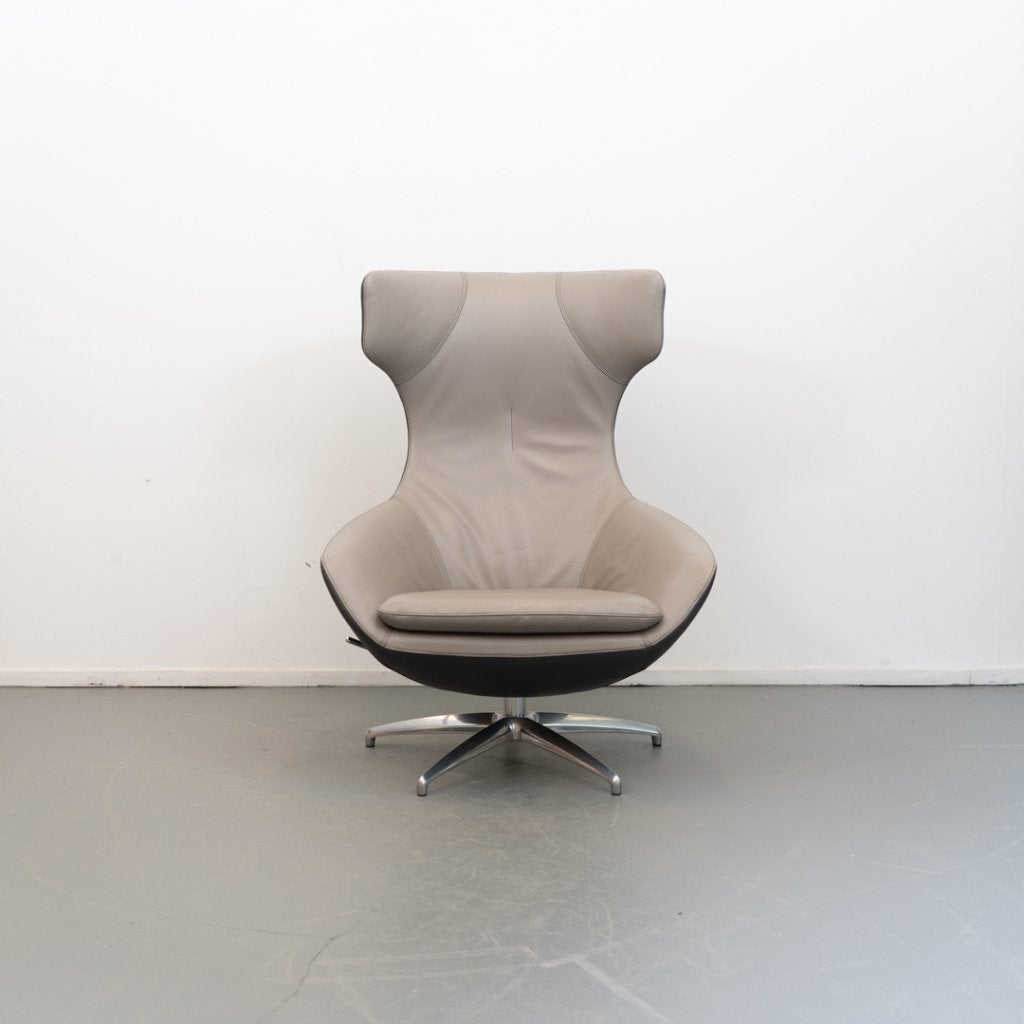1 Leolux Caruzzo PLUS Fauteuil + Voetenbank Grijs/Lever Leer, Huis en Inrichting, Fauteuils, Niet ingevuld, Niet ingevuld, 75 tot 100 cm