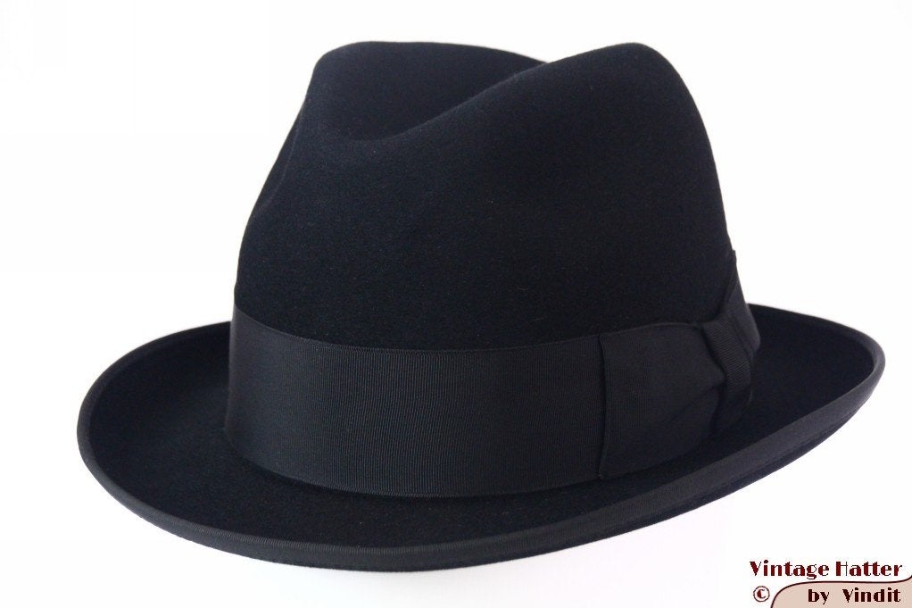 Vintage Gleufhoed Wegener Colonel zwart vilt 56,5, Hoed, Wegener Colonel, Ophalen of Verzenden, 57 cm (M, 7⅛ inch) of minder