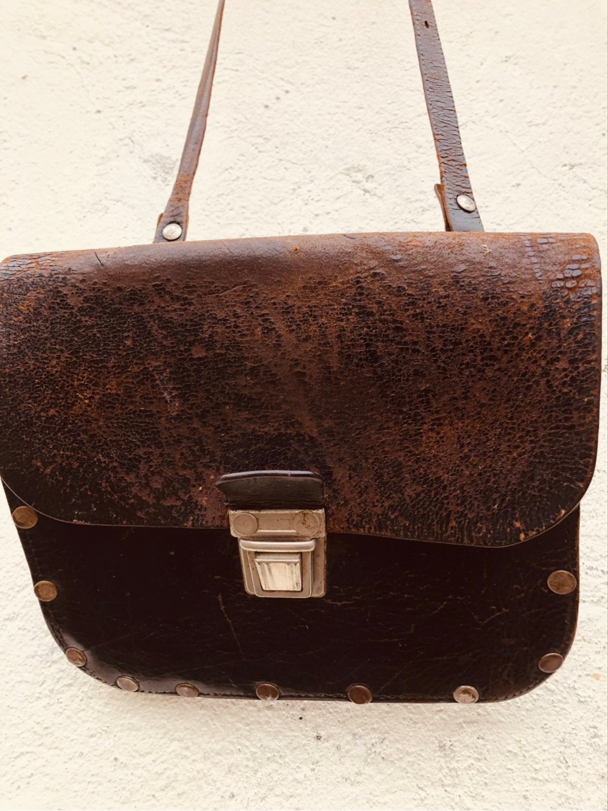 Vintage Bruine Leren Geldtas met Metalen Sluiting, Ophalen of Verzenden