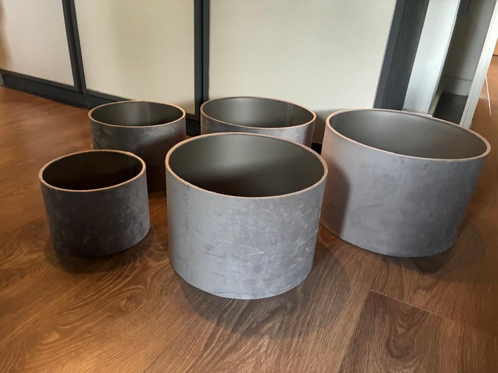 Mooie set grijze lampenkappen 5 stuks, zgan, Ophalen, Zo goed als nieuw, Grijs, Rond