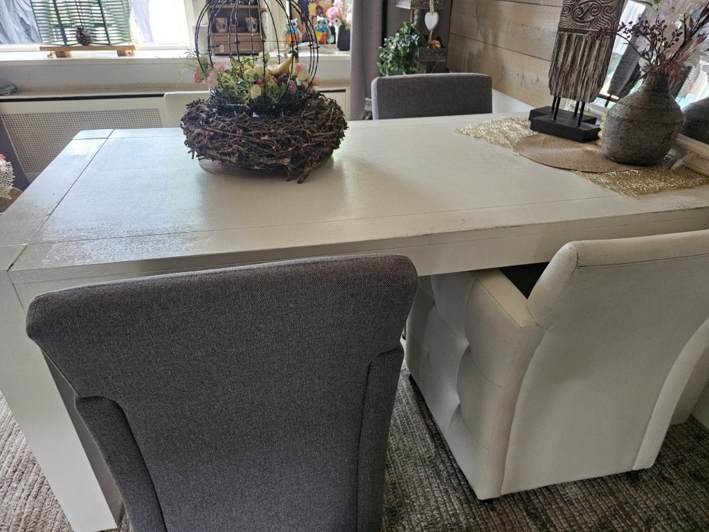 Eettafel + 4 stoelen, Ophalen, Gebruikt, Eikenhout, 50 tot 100 cm