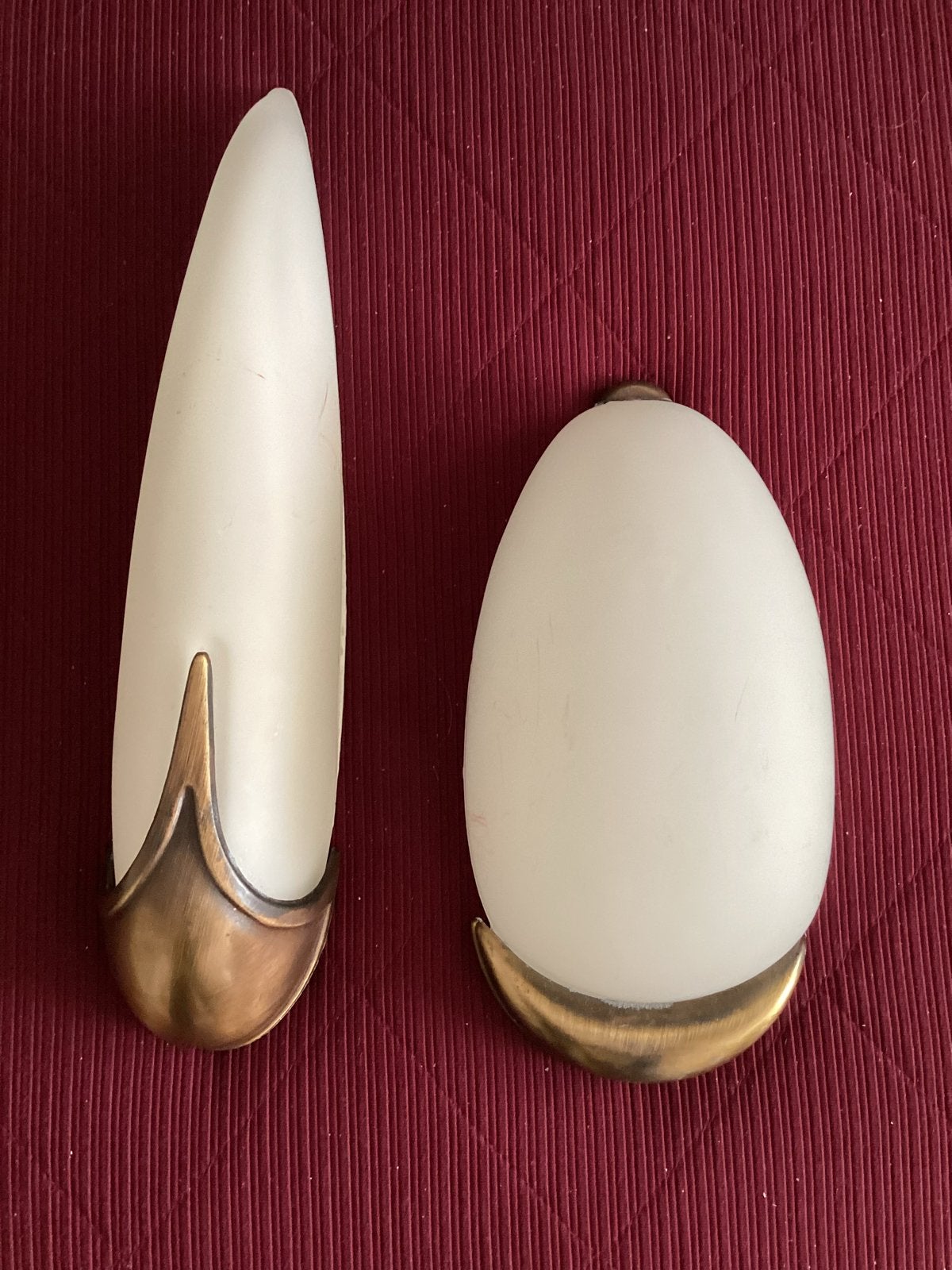Set van 2 vintage wandlampen - Melkglas en bronskleurig, Ophalen, Gebruikt, Meerkleurig, Glas