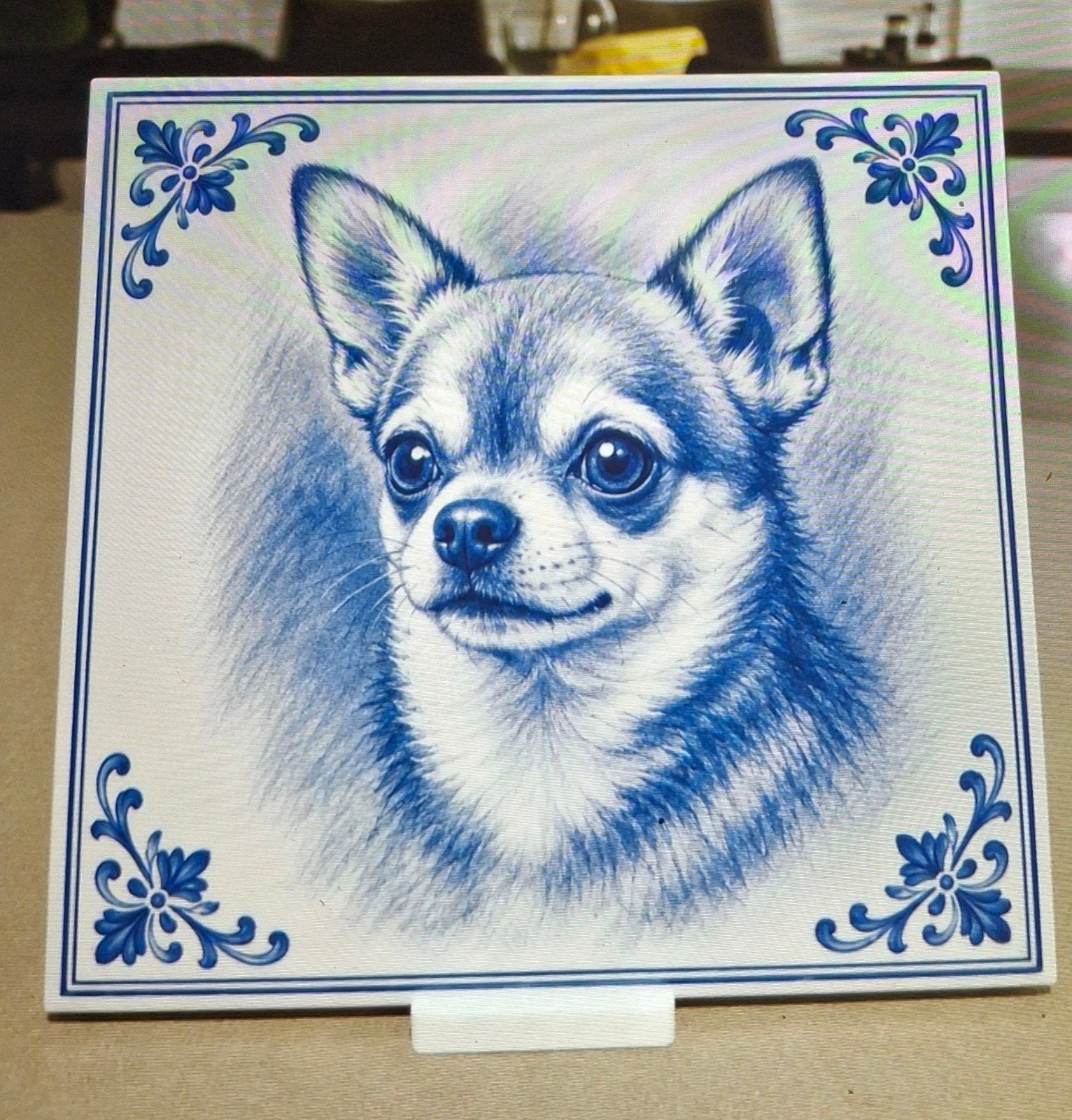 Keramische decoratie tegel 15x15 met Chihuahua print, Ophalen of Verzenden