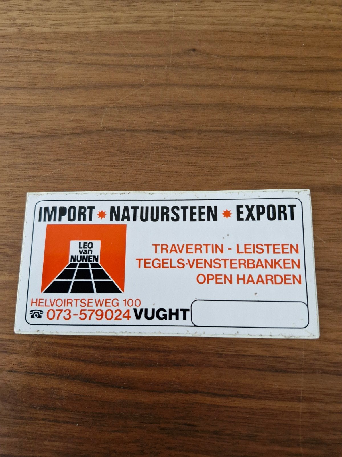 9059 Vintage Sticker Leo van Nunen Natuursteen Import Export, Ophalen of Verzenden, Gebruikt, Bedrijf of Vereniging