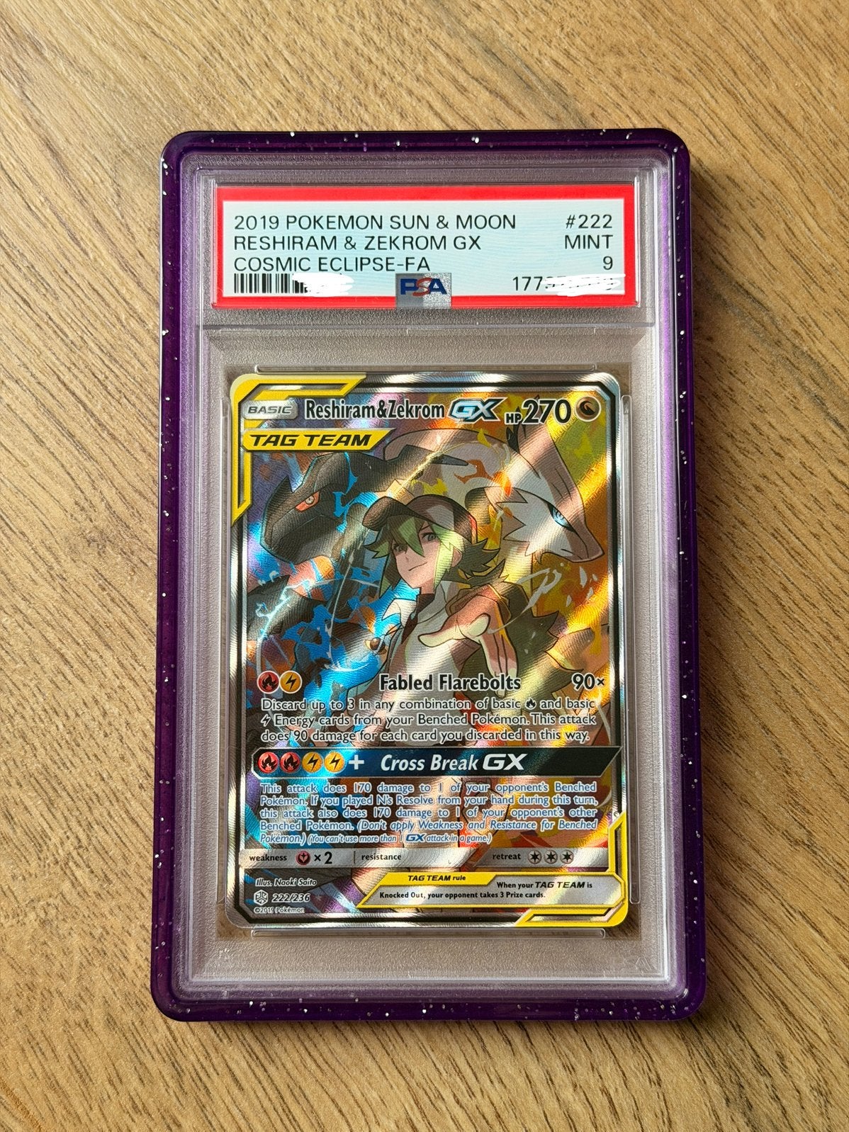Pokémon Reshiram & Zekrom GX 222/236 – PSA 9 Full Art, Ophalen of Verzenden, Zo goed als nieuw