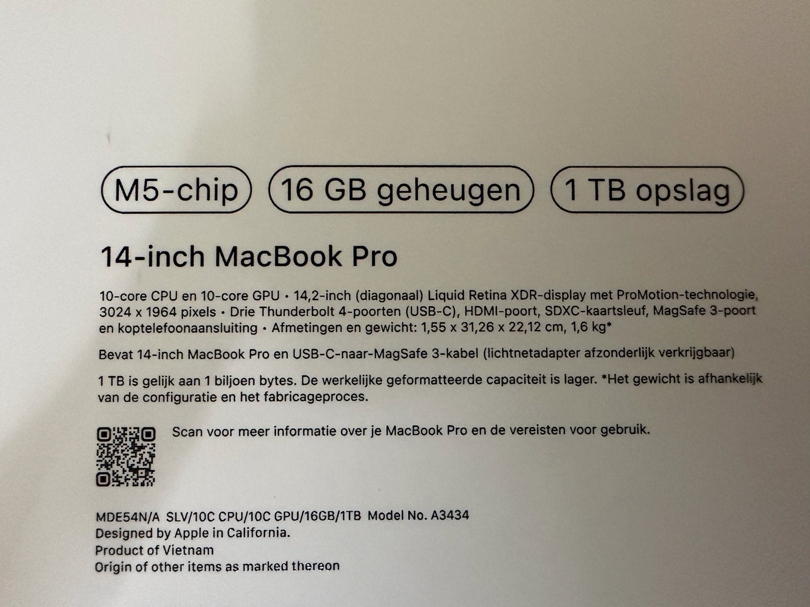 MacBook Pro 14” M5 Pro 16gb 1TB Nieuw + Bon 2 Jaar Garantie, Computers en Software, Apple Macbooks, 1 TB of meer, Qwerty, Overige groottes