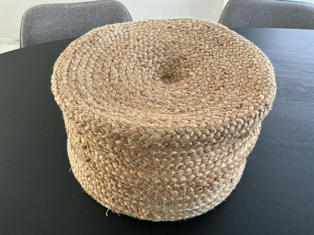 Jute poef  H. 21 cm O 40 cm., Huis en Inrichting, Ophalen of Verzenden, Gebruikt, Rond, Overige materialen