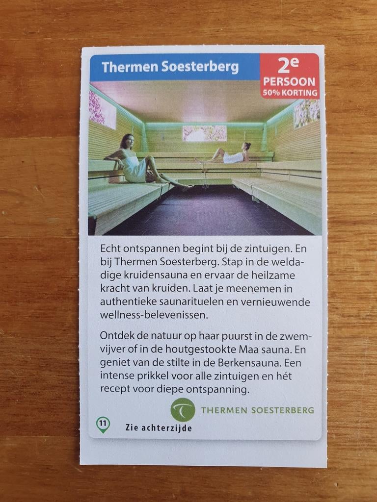 Saunabon Thermen Soesterberg, Tickets en Kaartjes, Kortingen en Cadeaubonnen, Twee personen, Kortingsbon, Spa of Sauna