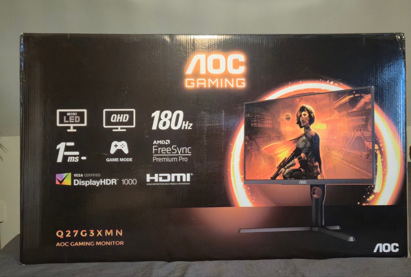 AOC Q27G3XMN/BK 27” QHD Mini-LED 180Hz Gaming Monitor, AOC Gaming, VA, Zo goed als nieuw, DisplayPort