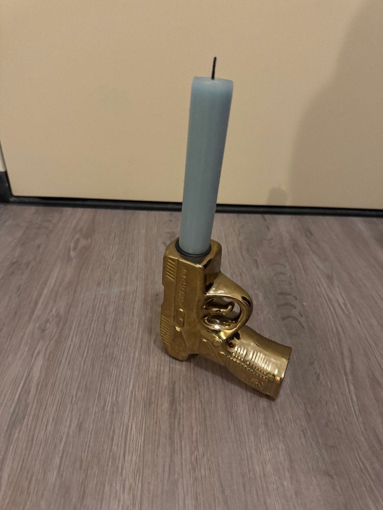 Gouden kaarshouder pistool, Overige materialen, Gebruikt, 12 cm, Overige merken