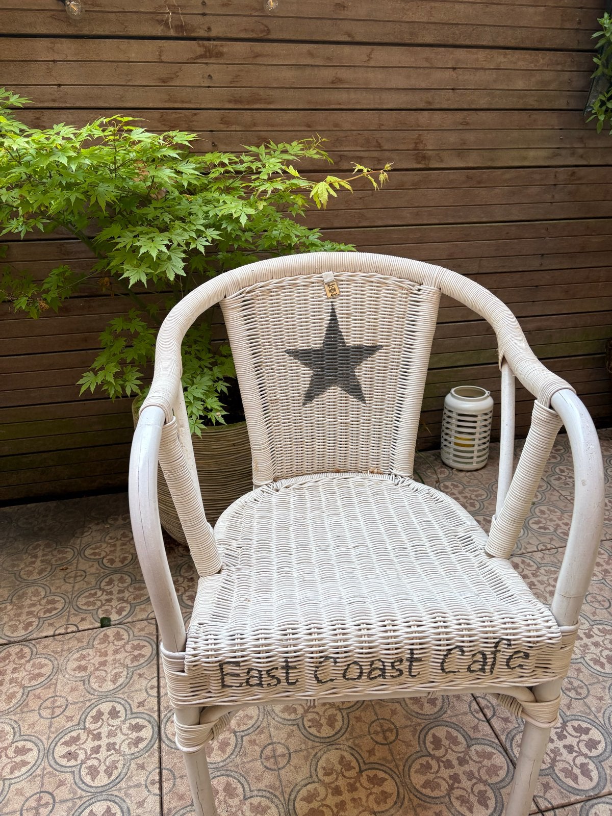 Riviera Maison 'East Coast Cafe' tuinstoelen (4 stuks), Ophalen, Gebruikt, Rotan, Stapelbaar