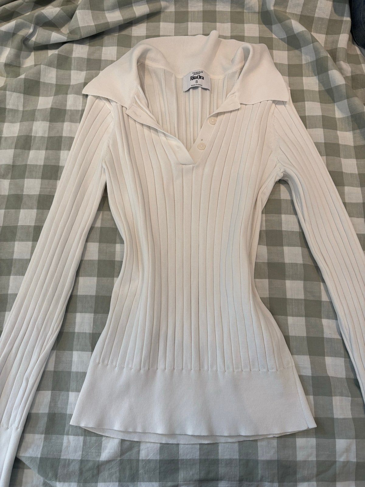 Witte geribbelde top met lange mouwen - Rita Ora x Primark, Wit, Ophalen of Verzenden, Zo goed als nieuw, Lange mouw