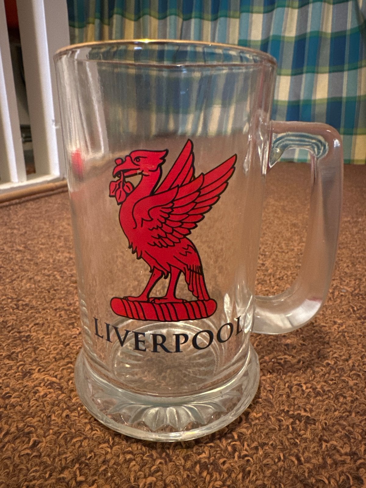 Vintage Liverpool FC Bierpul - Glas, Vintage, Meerkleurig, Ophalen of Verzenden, Zo goed als nieuw
