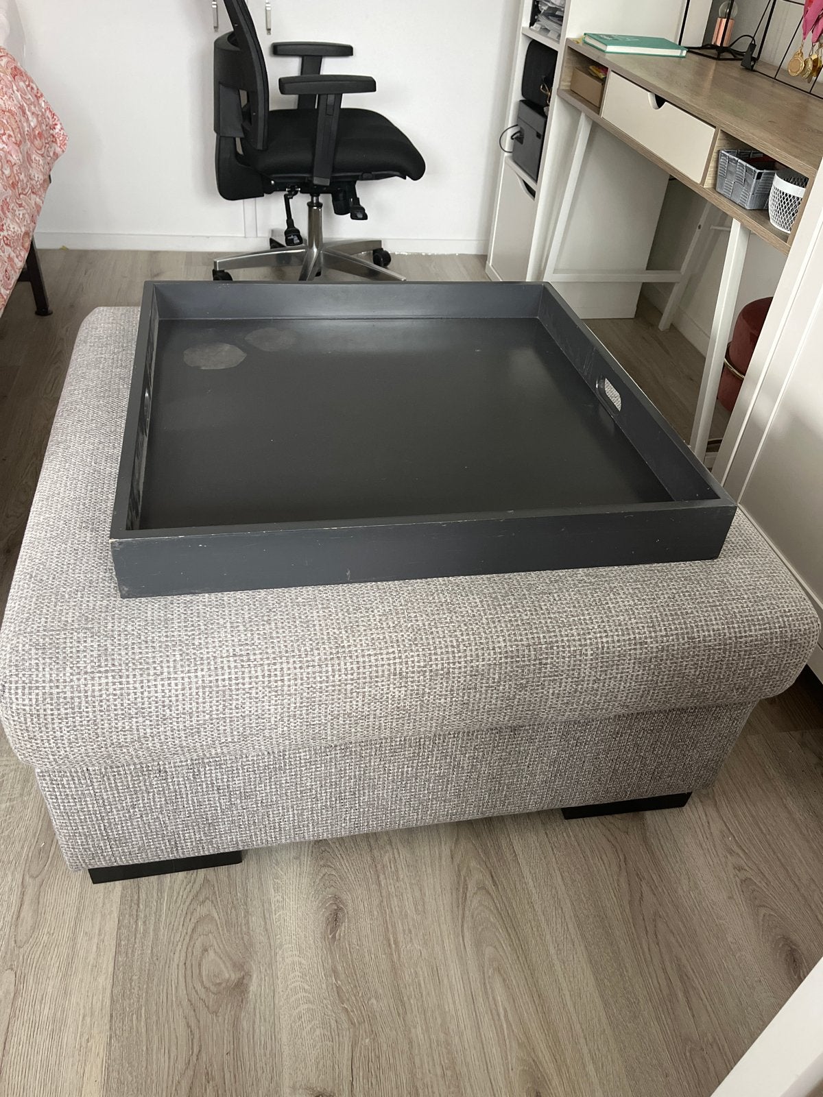Hocker met Dienblad - Grijs Stof, Huis en Inrichting, Ophalen, Gebruikt, Hoekbank, 75 tot 100 cm
