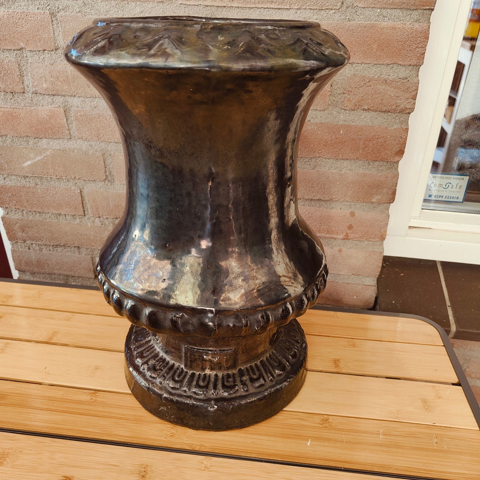 PTMD Vintage Stenen Betonnen Vaas met Blauwe Glans, Antiek en Kunst, Antiek | Vazen, Ophalen