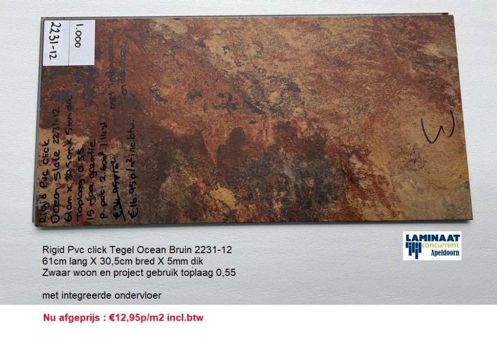 Pvc click Ocean slate met integreerde ondervloer €12,95m2, Pvc click tegel ocean slate bruin, 75 m² of meer, Grijs, Nieuw