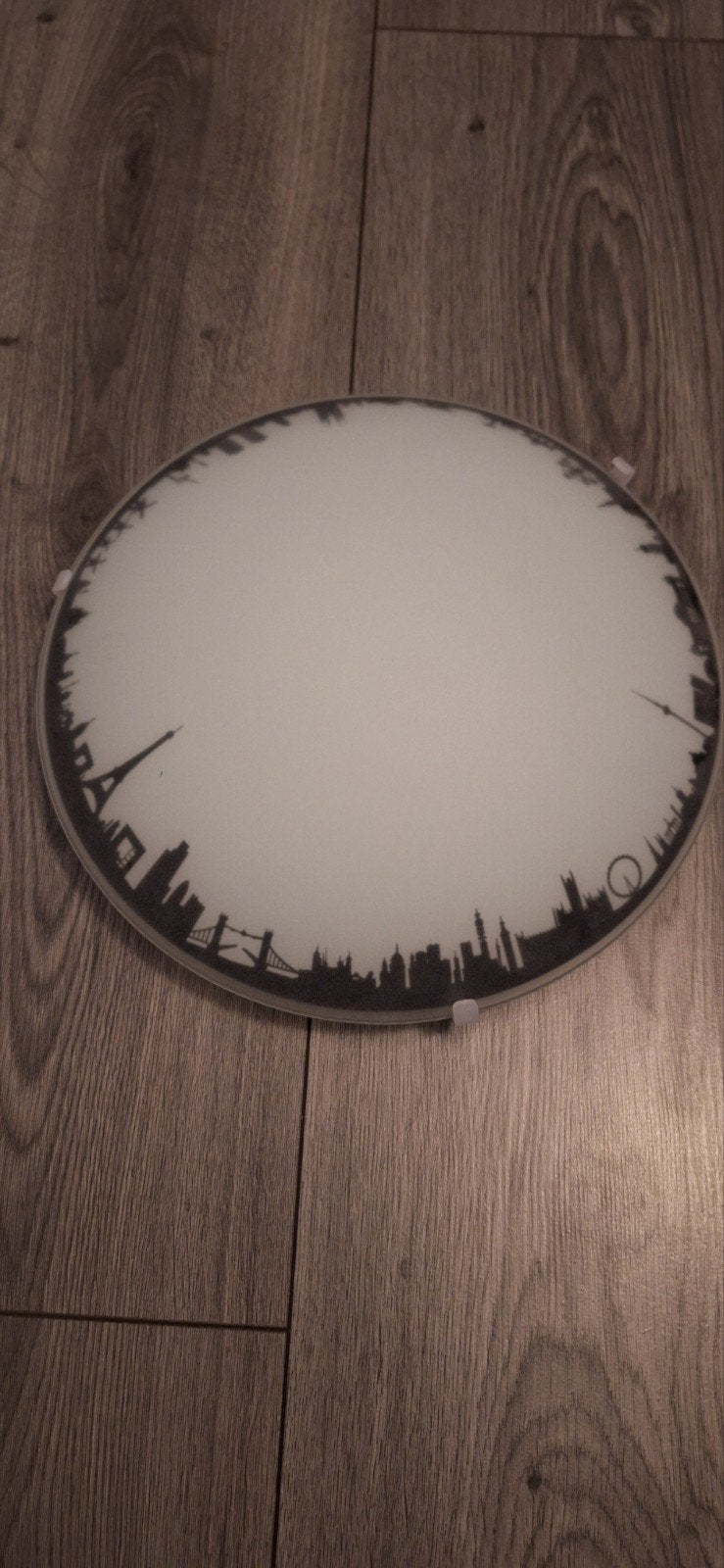 Plafondlamp met skyline design, Ophalen of Verzenden, Zo goed als nieuw, Glas, E27 (groot)