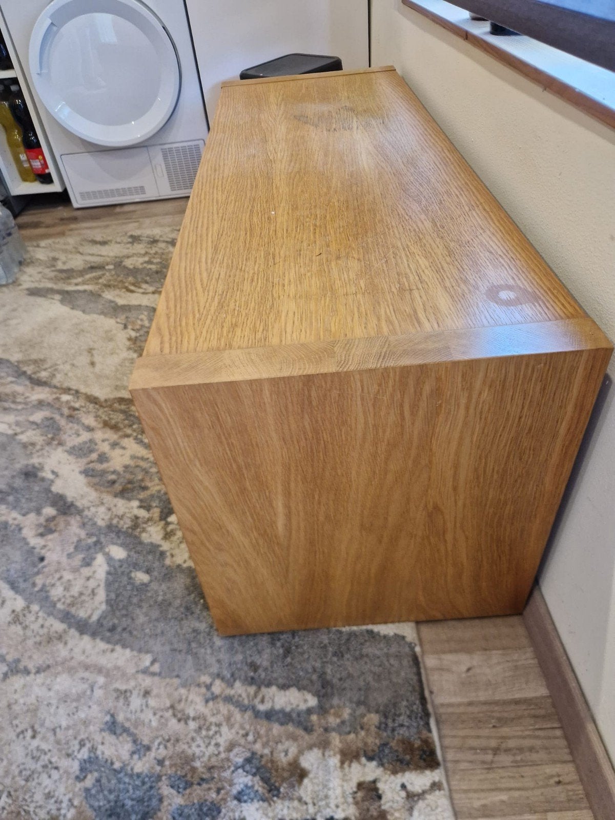 Eiken TV meubel met lade en open vak, Ophalen, Gebruikt, 100 tot 150 cm, Eikenhout