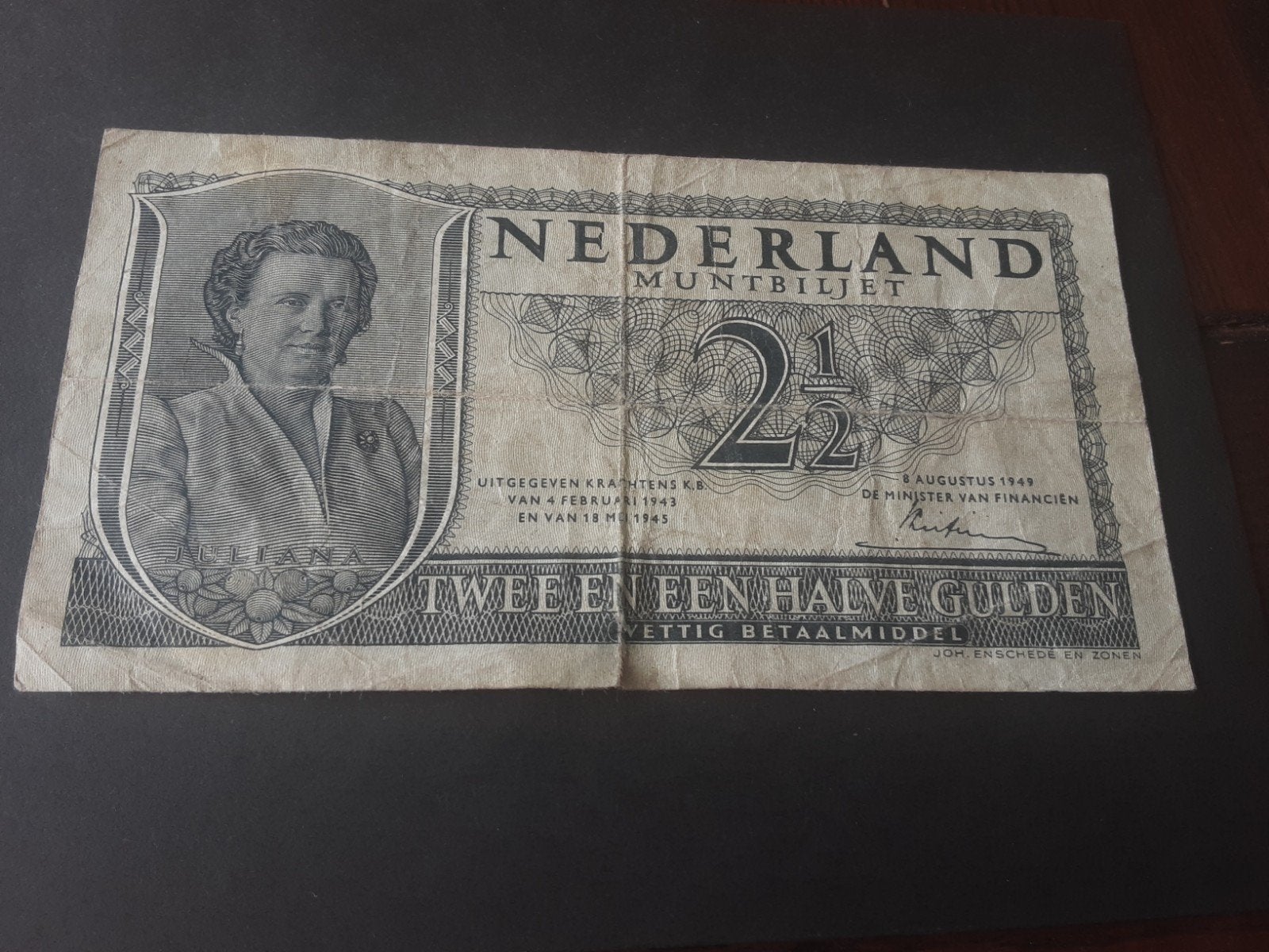 Oud Nederlands Muntbiljet 2 1/2 Gulden Juliana 1949, Ophalen of Verzenden