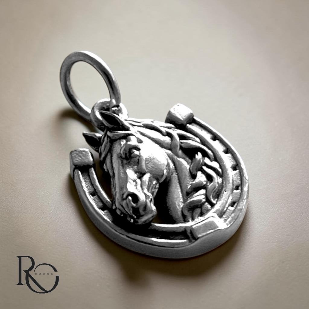 Zilveren paardenhanger met hoefijzer – 925 zilver, Nieuw, Ophalen of Verzenden, Zilver, Dier