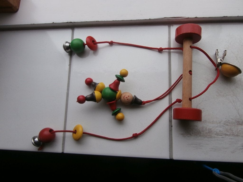 Babyspeelgoed hout clown voor boven box wieg bellen mobile, Ophalen of Verzenden, Gebruikt, Overige typen