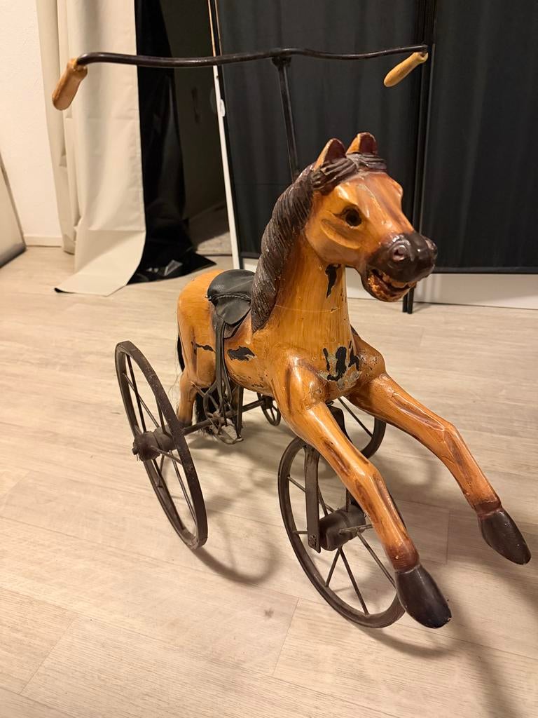 Antieke houten loopfiets paard - decoratief en functioneel, Ophalen, Gebruikt, Loopfiets