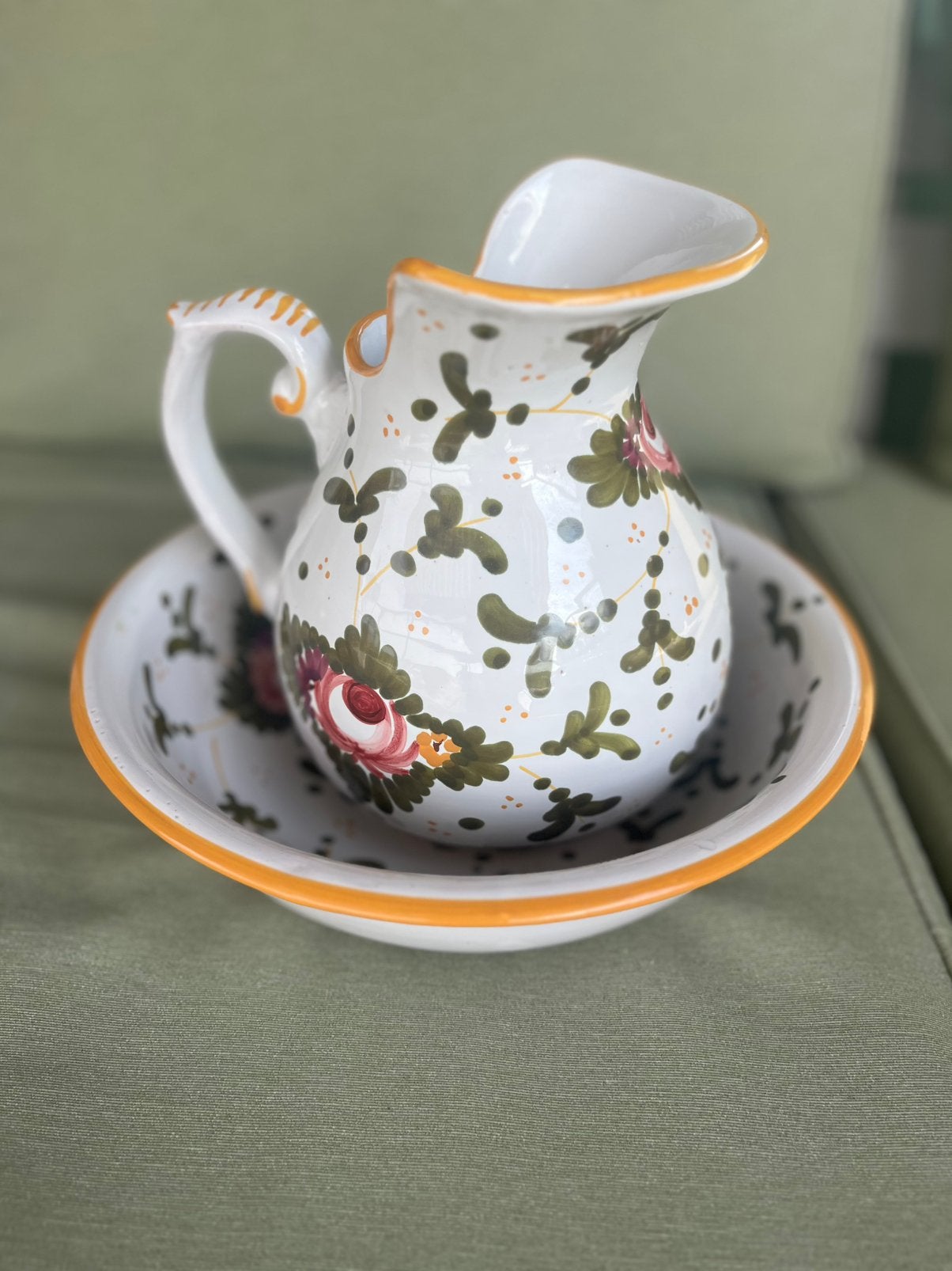 Charmant keramieken wasstel (waterkan en waskom), Ophalen of Verzenden