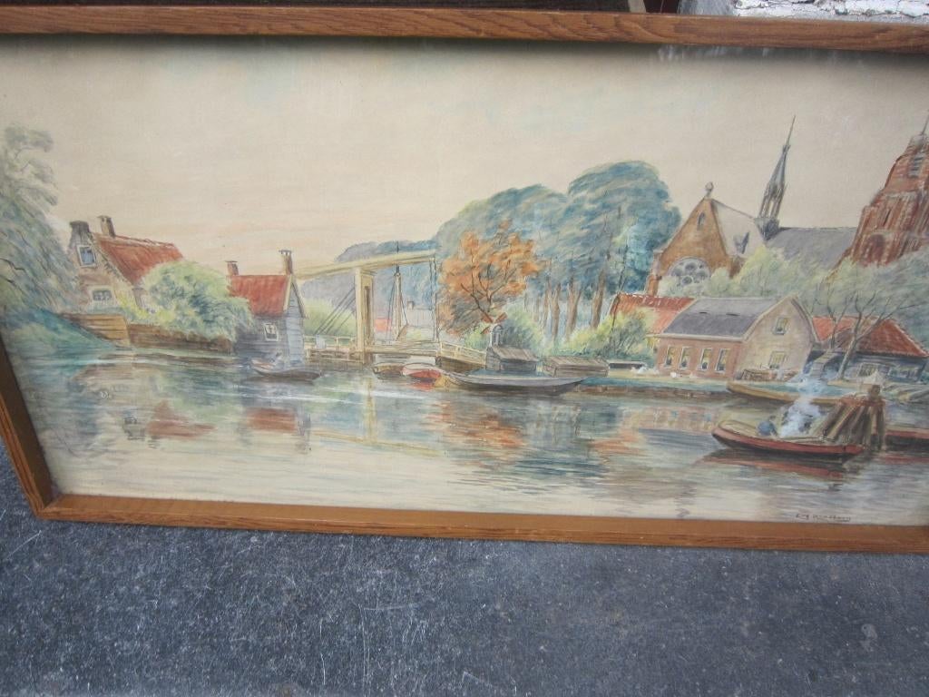 Dordrecht Panorama Pastel/Aquarel Eugene RENSBURG, Antiek en Kunst, Ophalen of Verzenden