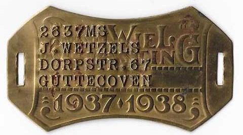 Fietsplaatje met adres Guttecoven Rijwielbelasting, Antiek en Kunst, Antiek | Koper en Brons, Verzenden