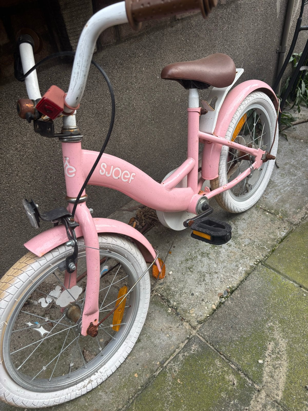 Roze kinderfiets SJOEF 16 inch voor 4-6 jaar, Ophalen, Gebruikt, Terugtraprem, 16 tot 20 inch