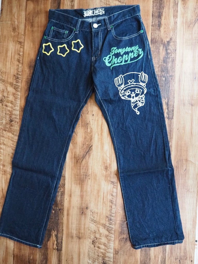 ONE PIECE Tony Tony Chopper Print Straight Jeans W34 x L33, Blauw, Ophalen of Verzenden, Zo goed als nieuw, W33 - W34 (confectie 48/50)