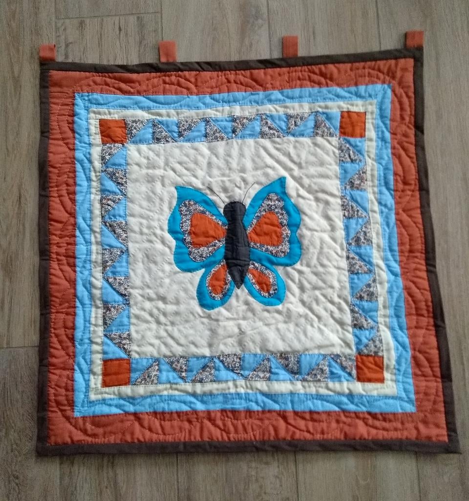 Vintage handmade QUILT applicatie vlinder. 70 x 70 cm (Q4), Ophalen of Verzenden, Gebruikt