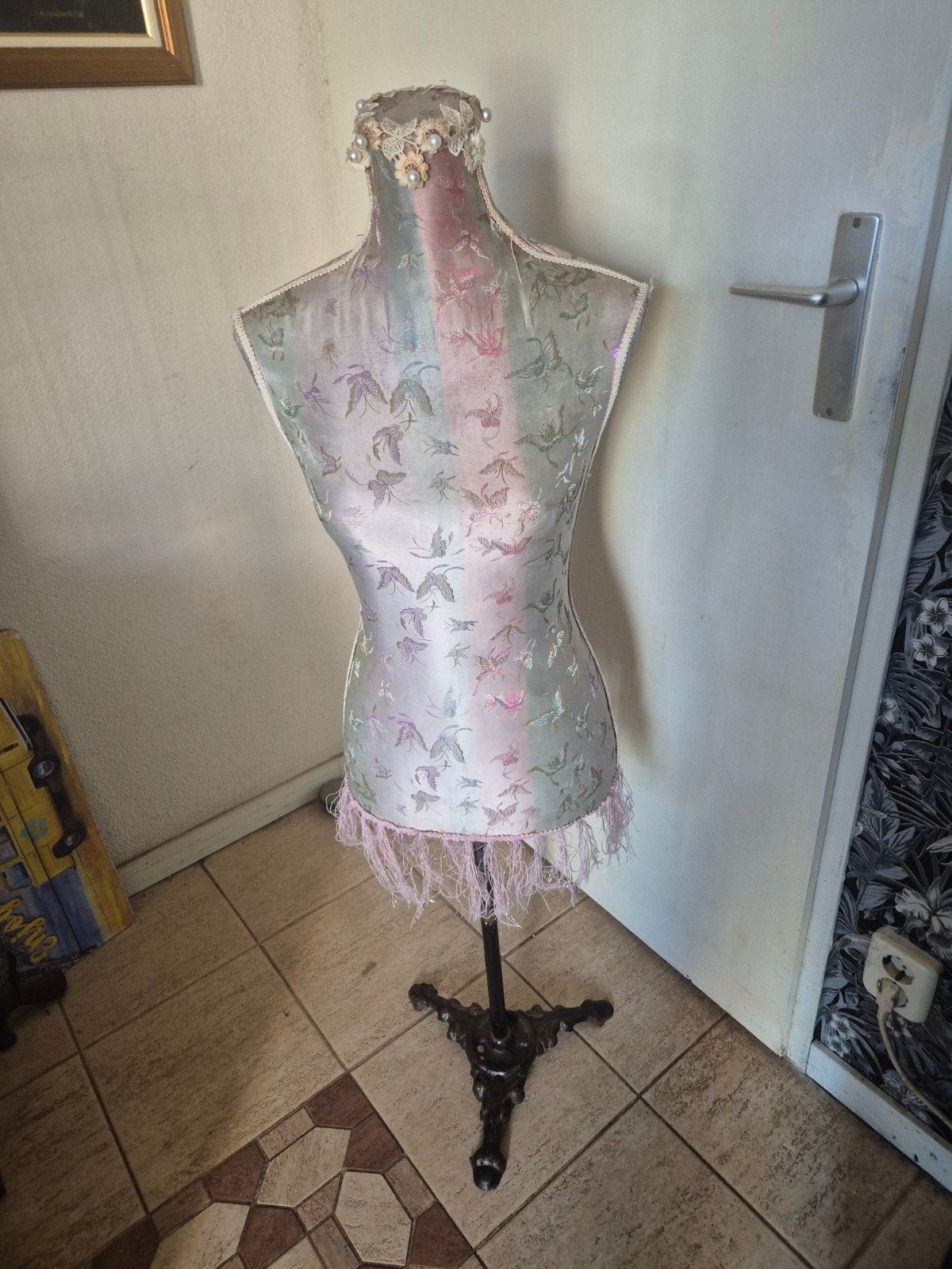 Vintage Mannequin met Gietijzeren Voet, Verstelbaar, Ophalen