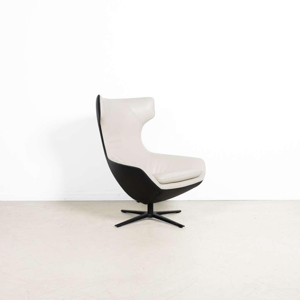 2x Leolux Caruzzo Fauteuil Wit/Zwart Leer, Niet ingevuld, Niet ingevuld, 75 tot 100 cm, Zo goed als nieuw