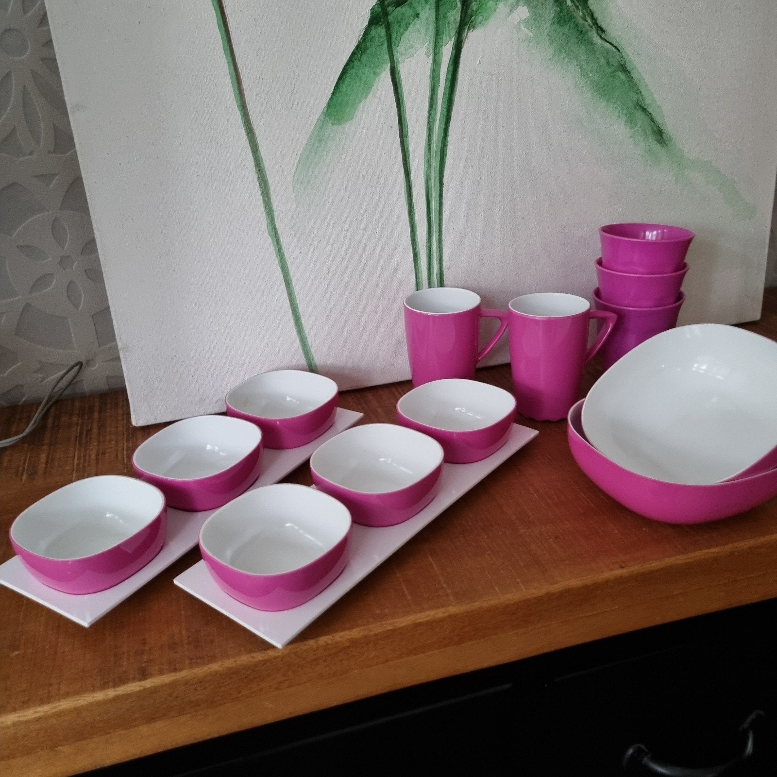 Vintage Mepal Rosti Synthesis Tapas/Snack Set Fuchsia Wit, Ophalen of Verzenden, Gebruikt
