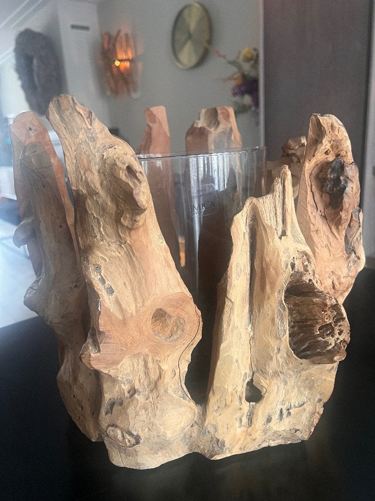 Houten windlicht, Huis en Inrichting, Woonaccessoires | Kandelaars en Kaarsen, Ophalen, 25 tot 50 cm, Zo goed als nieuw, Kandelaar