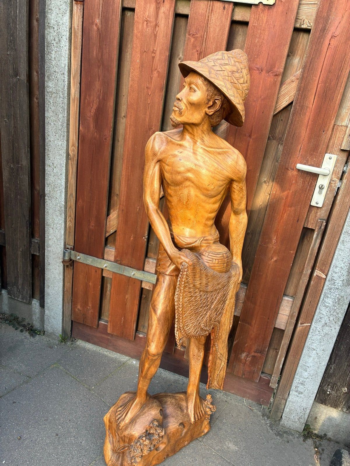 Indonesisch Houtsnijwerk Visser - 140 cm, Ophalen, Houtsnijwerk, Handgemaakt, 1 meter - 2 meter